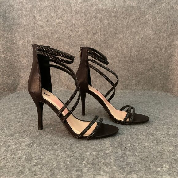 Taxi Women’s Black Glitter Zipper Heel Rhinestones Details Open Toe Shoes - Picture 5 of 10